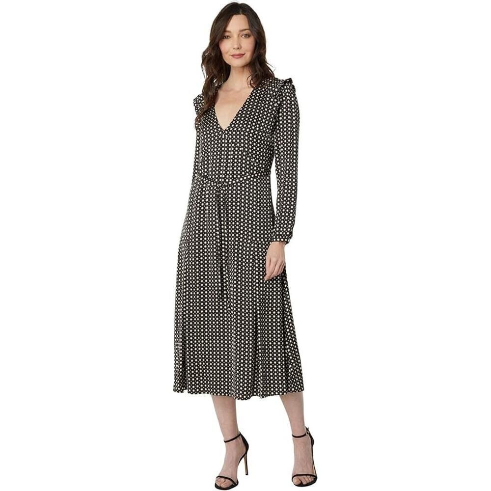 Joie Women's V-Neck Kailey Wrap Dress Saks Fifth Avenue Black Tan Size 6 NWT